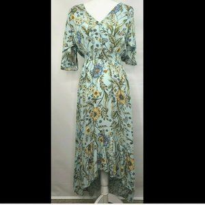 Anthropologie Dress XS Abel The Label Osaka Peacock Blue Floral